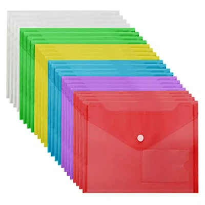 Afbeelding van Belle Vous 24 Pak A5 Helder Plastic Mappen Geassorteerde Kleuren met Druk Knop Sluiting &amp; Kaartlabel Zakjes Huis, Kantoor School Organisatie Papierwerk, Documenten Enveloppen Folder