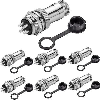Afbeelding van RUNCCI YUN Aviation stekker, 6 x 16 mm schroefdraad 4 pins vrouwelijke metalen luchtvaartdraadstekker + aviatiedraadstekker rubberen displaybeschermfolie