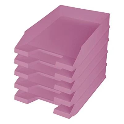 Afbeelding van helit H2661628 Brievenbakjes de groene staf, DIN A4 C4, 5 stuks, roze, stapelbare vakken van gerecycled kunststof, Blaue Engel gecertificeerd
