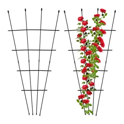 Afbeelding van plantensteun set van 2 122 x 59 cm staal kunststof verstelbaar trellis zwart