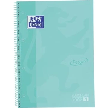 Afbeelding van Oxford School Touch Europeanbook spiraalblok, ft A4+, 160 bladzijden, geruit 5 mm, pastel turquoise notitieboek