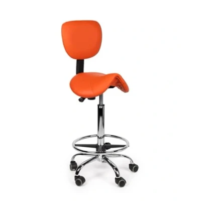 Afbeelding van zadelkruk rugleuning Hoog Oranje met Voetring Zithoogte 70/84cm kruk op wielen krukje werkkruk bureaukruk kapperskruk verstelbaar draaikruk tabouret tot 160kg