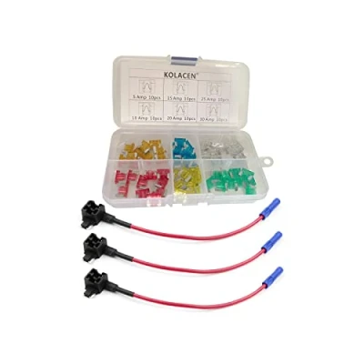 Afbeelding van KOLACEN Auto Truck Low profile Mini Blade Type Zekering Diverse Kit 60 Stuks + 3 16 Gauge Add a Circuit Laag Profiel TAP Adapter