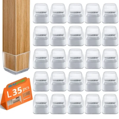 Afbeelding van 35 stuks stoelpootbeschermers vierkant, siliconen stoelpootdoppen met vilten pads, vloerbeschermers voor stoelen, stoelbeenbeschermers hardhouten vloeren, ter bescherming van vloeren tegen