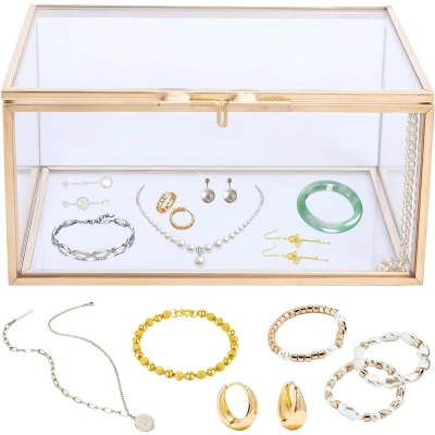 Afbeelding van Zeynomax Sieradendoos glazen retro effect voor ringen oorbellen opbergkoffer halsketting armbanden reis en potplantenhouder 87 characters