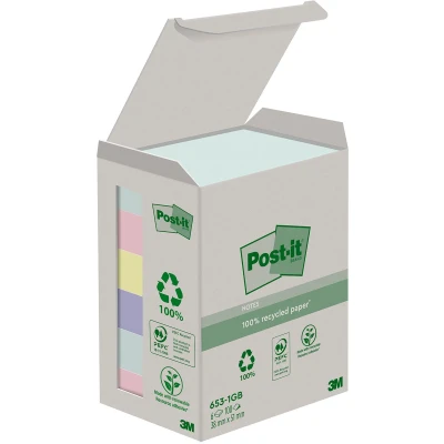 Afbeelding van Post it recycled notes Nature, 100 vel, ft 38 x 51 mm, pak van 6 blokken, geassorteerde kleuren memoblok