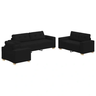 Afbeelding van vidaXL Fauteuil Set van 3 Zwart Polyesterstof Enkele