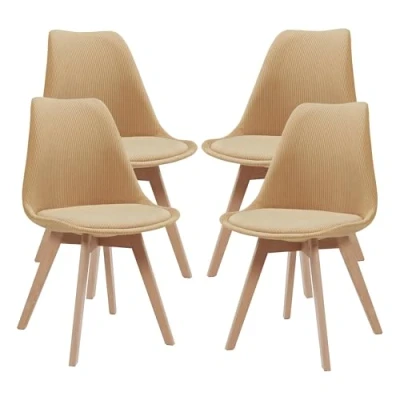 Afbeelding van Eetkamerstoelen Fläten set van 4 stuks corduroy monsterdgeel en naturel [en.casa]