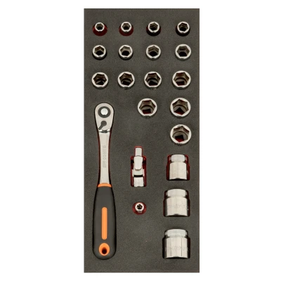 Afbeelding van Bahco Foaminlay Fit&amp;Go 1/3 met doppen en toebehoren 1/2&quot; 21 delig retailverpakking FF1E2214EH
