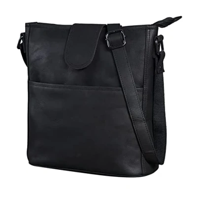 Afbeelding van LEABAGS Athens schoudertas, echt leer, handtas voor dames, vintage look, shopper, multitas, zwart, L (31 x 29 13 cm), zwart