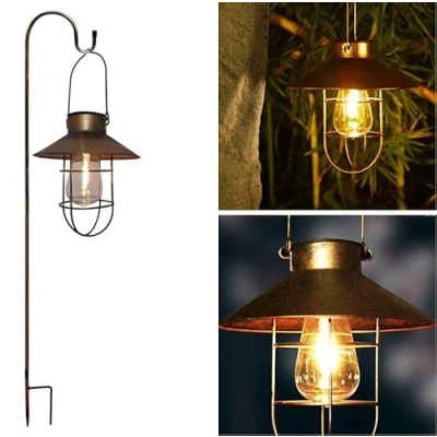 Afbeelding van Led zonnelantaarn, hangend met grondpen, warm wit, incl. accu, tuinlamp, zonnelamp