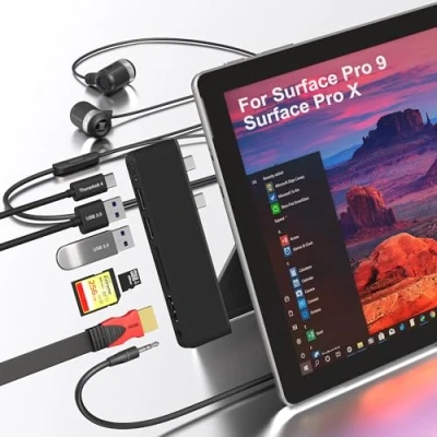 Afbeelding van Surface Pro 9 Hub Docking Station, Adapter met 4K HDMI, USB C Thunderbolt 4 (8K Video+40G+100W Opladen), 2X USB3.0, SD/TF kaartsleuf, 3,5 mm audio, Triple Display voor