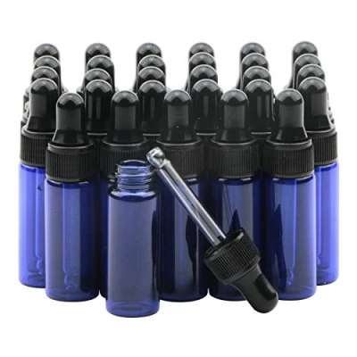 Afbeelding van Rowiz 30 stuks 5 ml kleine druppelflesjes etherische olie glazen fles, lotion parfum monster flesjes met oogdruppelaar en zwarte doppen (blauw)
