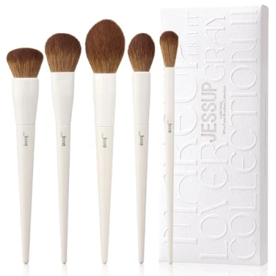 Afbeelding van Jessup Make upborstelset 5 delige gezichtsmake upborstels Vegan Zachte Foundation Brush Blush Bronzer Contour Highlighter Fluffy Setting Powder Brush, Lichtgrijs T493