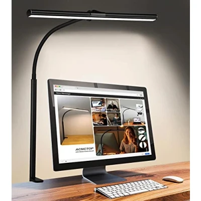 Afbeelding van ACNCTOP LED bureaulamp voor kantoor thuis oogverzorgende architect taaklamp 25 verlichtingsmodi verstelbare flexibele zwanenhals klemlicht werkbank opstellen lezen studie (zwart)