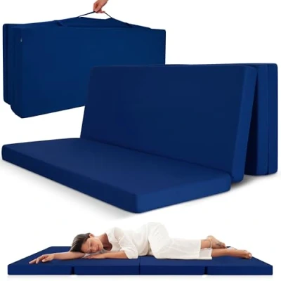 Afbeelding van Beautissu logeermatras opvouwbaar 100x200 cm Campix reisbed matras als vouwmatras &amp; gastenmatras inklapbaar zitblok rechthoekig in donkerblauw