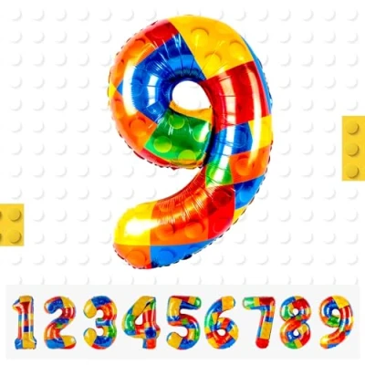 Afbeelding van Bouwsteen verjaardag ballon 9 jaar folieballon XXL kinderverjaardag decoratie kleur enorme in 40&quot; 101cm verjaardagsdecoratie cijfer voor helium