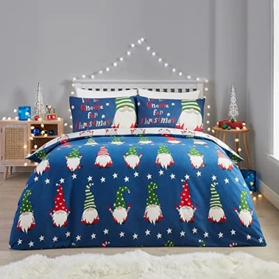 Afbeelding van Fusion Kerst Gnome voor Kerstmis 100% geborsteld katoen dekbedovertrek set eenpersoonsbed maat in marine