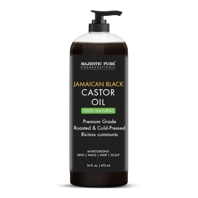 Afbeelding van MAJESTIC PURE Jamaicaanse zwarte ricinusolie voor haargroei en natuurlijke huidverzorging geroosterd koudgeperst massage, hoofdhuid, haar nagels 400 ml