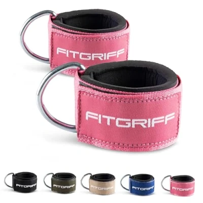 Afbeelding van Fitgriff ® Enkelriemen voor kabelmachines Zwaar gevoerde enkelboeien (2 stuks) Gym , workout kickback oefening dames en heren (roze)