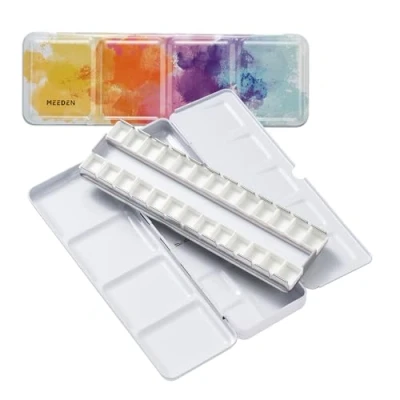 Afbeelding van MEEDEN Lege Aquarel Tin Box Palet Paint Case, Medium Kleurrijk met 24 PCs Halve Pannen