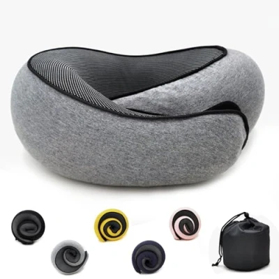 Afbeelding van Flyhugz Nekkussen, Verstelbaar Reisnekkussen Van Traagschuim, Katoenen Neksteunkussen, Opvouwbaar U vormig Nekkussen Met Kliksluiting, Praktisch Ergonomisch Reiskussen,dark gray