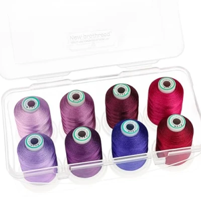 Afbeelding van New brothread 15 Opties 8 Opklikbare Spoelen van 1000m elk Polyester Machine Borduurgaren met Doorzichtige Plastic Opbergdoos voor Borduren en Quilten Different Purple