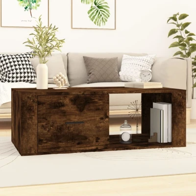 Afbeelding van Salontafel 100x50,5x35 cm bewerkt hout gerookt eikenkleurig