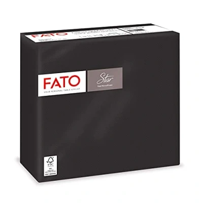Afbeelding van Fato Wegwerp papieren servetten, zacht en zacht, 40 stuks, formaat 38 x cm, gevouwen in 4, 2 laags, kleur zwart, 100% puur cellulosepapier, FSC gecertificeerd