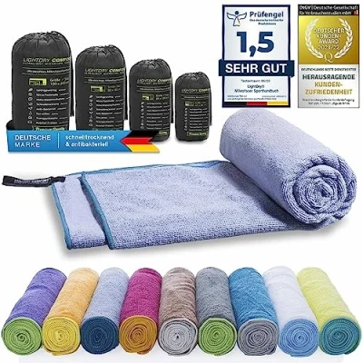 Afbeelding van Originele microvezel rugzak sporthanddoek voor dames en heren reishanddoek extreem sneldrogende sport strand badhanddoek absorberend, licht antibacterieel verschillende maten (200x100cm, Blauw Grijs)