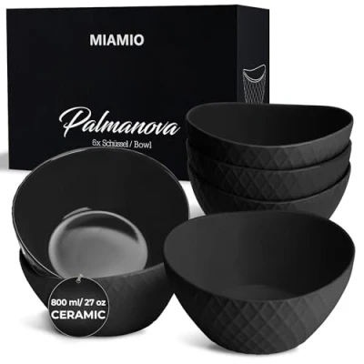 Afbeelding van 6 x 28oz Kommenset/Granen Bowl Set Moderne Kommen Mat Groot Palmanova Collectie (zwart)
