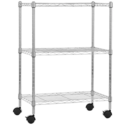 Afbeelding van Amazon Basics Smalle opbergeenheid, 3 planken,op wielen, planken in hoogte verstelbaar en stelvoetjes, draagkracht maximaal 340 kg, chroom, 34 x 58,9 83,2 cm (d b h)