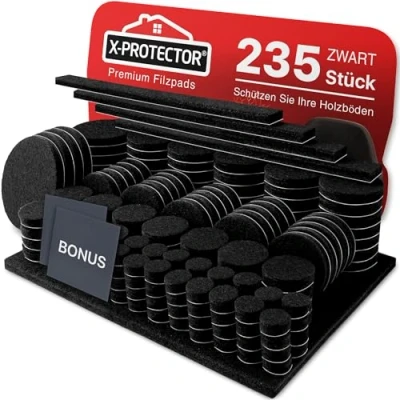 Afbeelding van Meubilair Pads Vloerbeschermers X PROTECTOR 235 stuks, Zwart Vilten voor Stoelpoten Meubelpoten Enorme Hoeveelheid Vloerbescherming