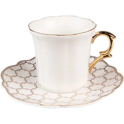 Afbeelding van Clayre &amp; Eef Kop en schotel 95 ml Wit Goudkleurig Porselein Servies