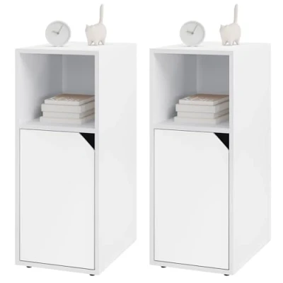 Afbeelding van WOLTU Set van 2 smal nachtkastje, bijzettafel met 1 open vak en kast, verstelbare plank, 25 x 35 62 cm, sofatafel voor slaapkamer, woonkamer, modern, wit, NTS16ws