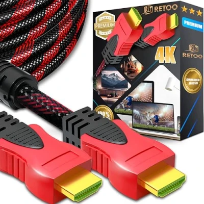 Afbeelding van Retoo 4K HDMI kabel 4,5 m High Speed, compatibel met TV TV, video UHD 2160p HD 1080p gevlochten vergulde aansluitingen, DP computer naar monitor compatibel,