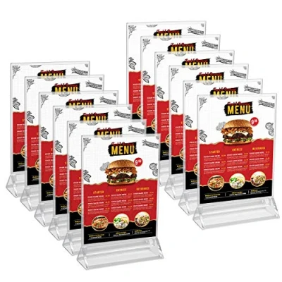 Afbeelding van Kurtzy A5 Bord Houder (12 Pak) L16 x H24,5 cm Helder Plastic Dubbelzijdige Verticale Tafel Display Houders Restaurant Menu Kaart, Fotolijst &amp; Advertentie Poster Standaard
