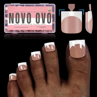 Afbeelding van NOVO OVO Scherpe vierkante teennagels om op te plakken, bruin, roze, kunstteennagels, 15 maten, 240 stuks
