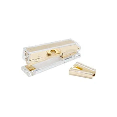 Afbeelding van Dany Marcus Set nietmachine + nietjesverwijderaar, transparant acryl met metaal in goud, voor nietjes 24/6, 25 vellen