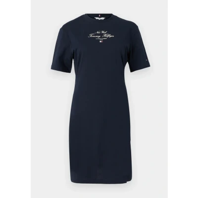 Afbeelding van Tommy Hilfiger Script TEE Dress Jurk, Dames, Maat: XXS, Dark night navy