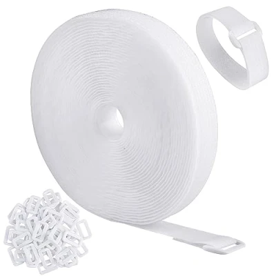 Afbeelding van WSZJINB Klittenband van 10 m x 2 cm met 50 gespen, vrije snijlengte, klittenband, kabelbinders, herbruikbaar, voor kabels wit