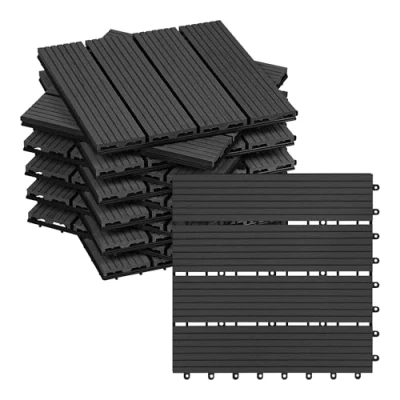 Afbeelding van WOLTU WPC Composiet Terrastegels Set van 11 Kliktegels Houtlook Balkontegels Antraciet, 30 x cm (1 m²), GTF001an