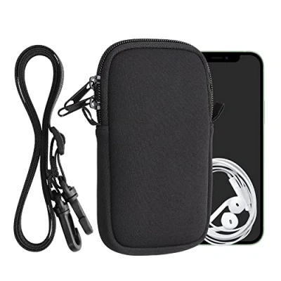 Afbeelding van kwmobile Tasje voor smartphones M 5,5&quot; Hoesje van neopreen in zwart Phone case met nekkoord