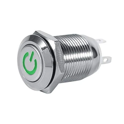 Afbeelding van 12mm 12V auto netschakelaar waterdicht metaal LED knop 1NO1NC default groen Automotive schakelaars