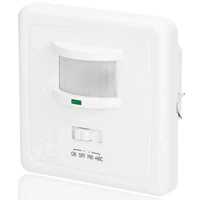 Afbeelding van PIR Bewegings en geluidsmelder Microfoon 160 Detectie Wand inbouw 9 Meter bereik Wit 40 / 500 Watt