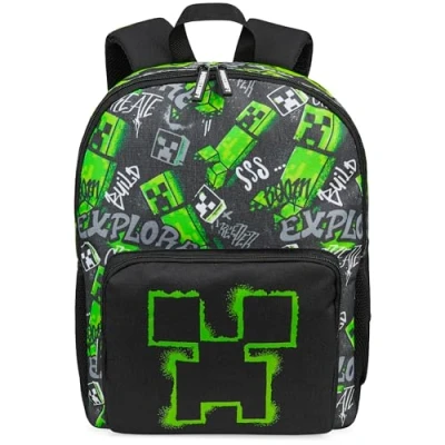 Afbeelding van Minecraft Creeper Rugzak voor kinderen, jongens, vrijetijdsrugzak met ritsvakken, schoolrugzak, school, sport, dagelijks gebruik, zwart, 40x29x17cm