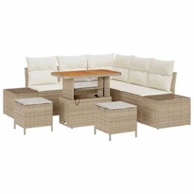 Afbeelding van vidaXL 8 delige Tuin Sofa Set met Kussens Beige Poly Riet Acacia