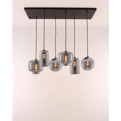 Afbeelding van EEF hanglamp rookglazen 6 lichts 100cm