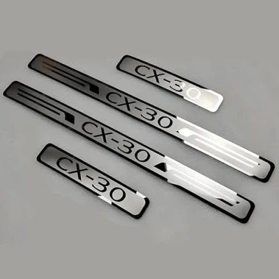 Afbeelding van 4 Stuks Autodrempelstrip voor Mazda CX 30 CX30 2019 2020 2021 2022 2023 2024, Autodeurdorpelbeschermers Roestvrijstalen Autodeurdorpelbeschermersstrips, Autodeurdorpelbeschermende Accessoires