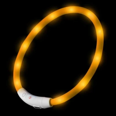Afbeelding van Led hondenhalsband in geel, lichtkraag, oplaadbaar via USB halsband, individueel te korten. PRECORN